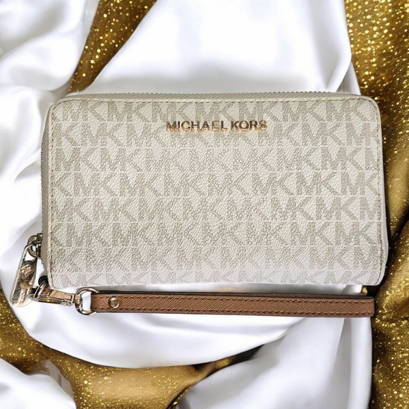 Michael Kors Jet Set Travel Wristlet Wallet - Logo Canvas Beige β¨ - Picture 8 of 13